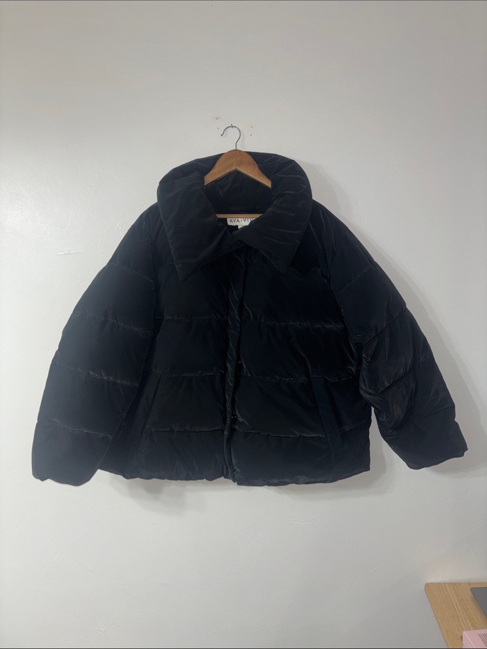 Ava & Viv Black Oversized Puffer Jacket with Wide Collar